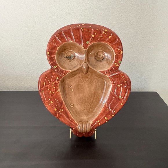 Large Midcentury Owl Ashtray Trinket Dish // Ceramic // 10.5" x 8" - Picture 1 of 6